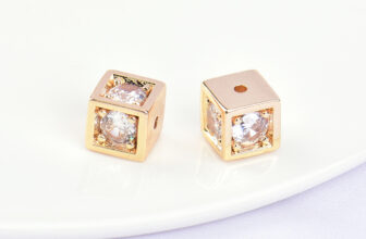 (5727)4PCS 6.5x7MM 24K Gold Color Brass with Zircon Square Spacer Beads Bracelet Beads High Quality Jewelry Accessories