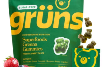 Gruns Sugar Free Super Greens Gummy Bears – Organic Spirulina – (224 Count)