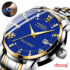 Mens Automatic Mechanical Watch Calendar Rose Gold Black Dial Orange Leather