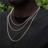 Men Long Necklace Stainless Steel Miami Twist Rope Chain Necklace Hiphop Style Gold Silver Color 3mm