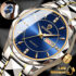 Embassy By Green Mens Watch Blue Dial Gold Tone Case Silver Metal Band With Date