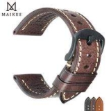 MAIKES Handmade Genuine Leather Watch Bands 20mm 22mm 24mm Black Buckle Cowhide Watchbands For MIDO Rolex Strap