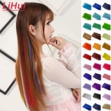 LIHUI Long Straight Color Hair Piece Hair Extensions Clip In Highlight Rainbow Hair Streak Pink Synthetic Hair Strands on Clips