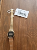 Casio LA670WGA-1DF NEW  Retro Ladies Digital Watch, Gold Steel Band, Black Dial