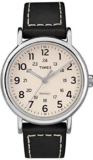 40mm Timex Weekender Men’s Watch Black Leather Strap white/cream dial TW2T21600