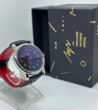 Luch One Hande  36 mm Black chrome case with  leather strap “SPEED”
