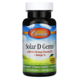Solar D Gems® , Vitamin D3 + Omega-3s, Natural Lemon, 120 Soft Gels